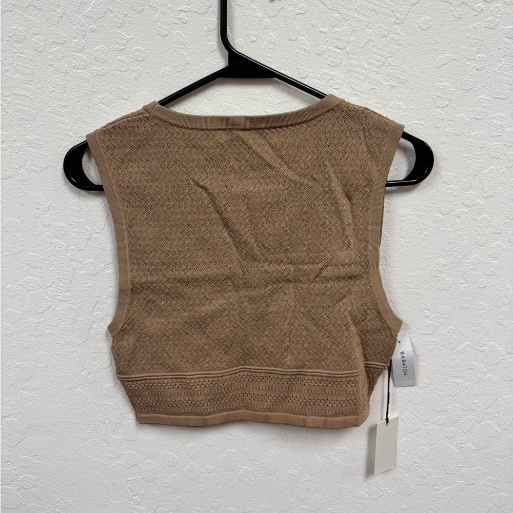Babaton Pointelle Knit Crop Tank Top – Gold Camel – Size L – NWT - Picture 4 of 5